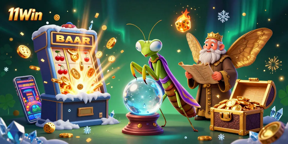 Join 11Win's vibrant casino scene featuring a dynamic fortune teller, ancient scrolls, and jackpot gaming excitement.