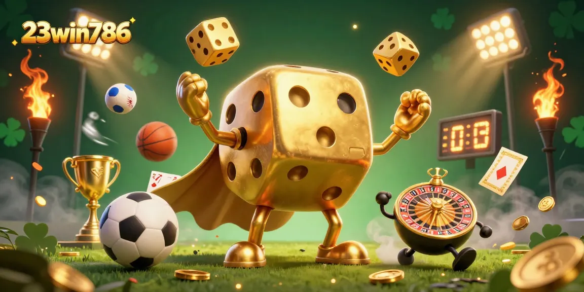 Engage with 23win786's thrilling gambling adventure, featuring vibrant characters and exciting sports betting elements.