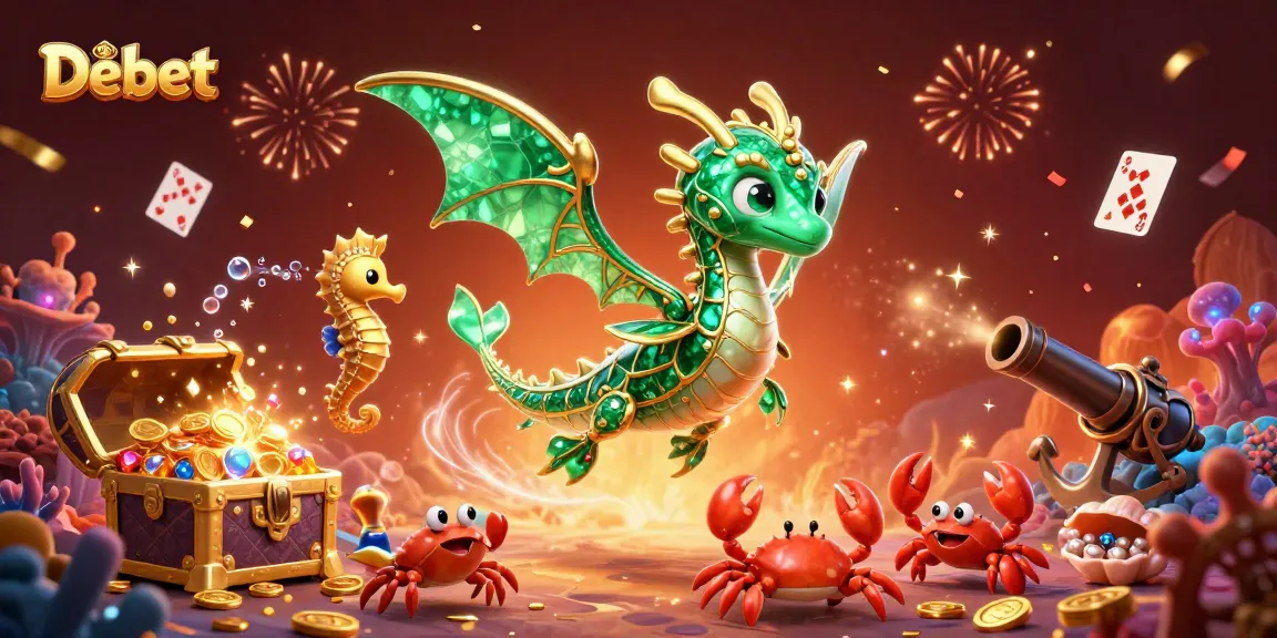 Experience exciting wins at Debet with a vibrant underwater casino adventure featuring a sea dragon and treasures.