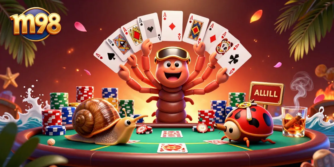 Engage with m98 gameplay featuring a lively scene of colorful casino characters and vibrant game elements.