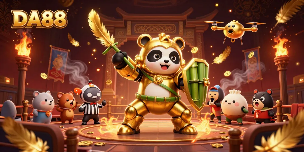 Engage in thrilling gameplay with DA88 in a vibrant casino arena surrounded by cheering spectators.