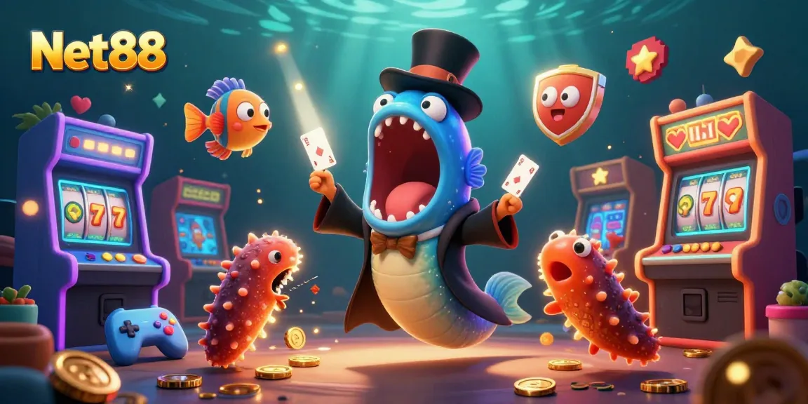 Engage with Net88 in thrilling card tricks undersea with magical creatures and casino elements.