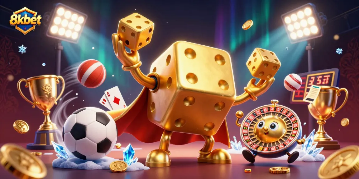 Discover exciting gaming at 8xbet with golden dice golem and vibrant casino elements.