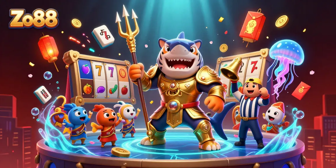 Engage with Zo88 by exploring a vibrant underwater colosseum filled with slot game excitement and cheers.