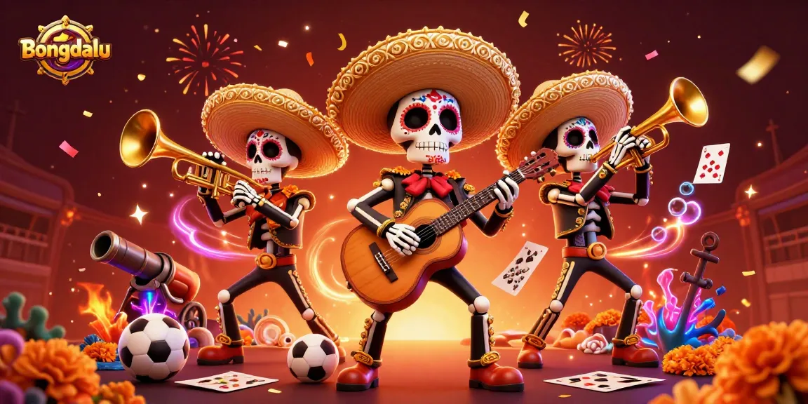 Bongdalu showcases a lively scene with a mariachi band and sports elements representing sports betting excitement.