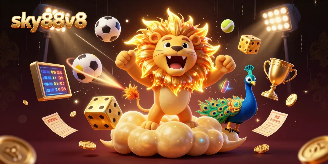 Experience thrilling betting action at sky88v8 with energetic sports elements in a vibrant illustration.
