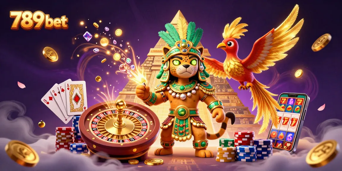 Experience thrilling wins and adventures with 789 bet in this vibrant casino-themed scene.
