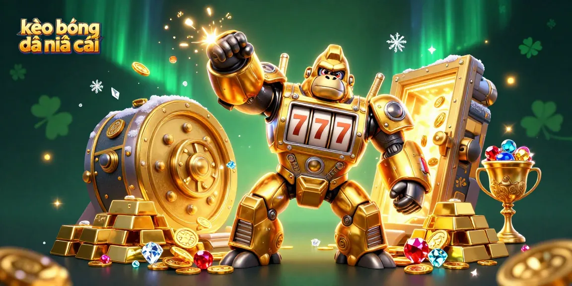 Engage in thrilling bets with kèo bóng đá nhà cái as a golden gorilla mech triumphs in a dynamic casino scene.