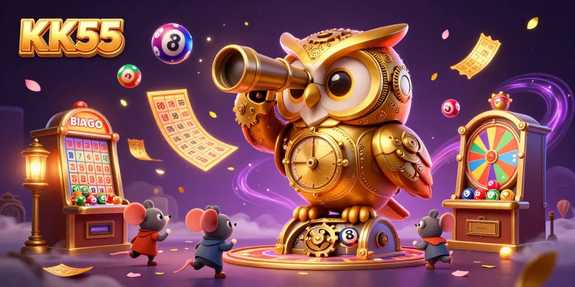 KK55 enhances your winning experience with vibrant casino adventures featuring a golden owl and dynamic game elements.