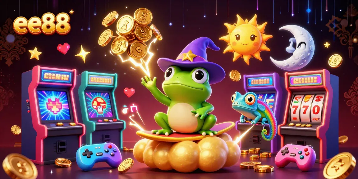 ee88 showcases a vibrant 3D casino illustration featuring golden coins and a dynamic, enchanting atmosphere.