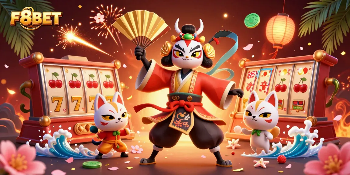 Experience F8BET's immersive slot game action with animated characters and vibrant casino elements.