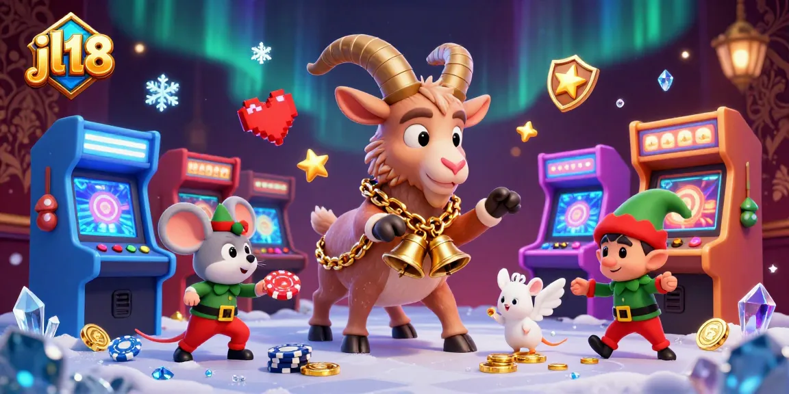 Engage in thrilling gaming at jl18 with festive characters in a vibrant casino scene.