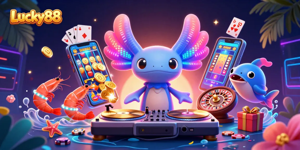 Experience thrilling gaming adventures at Lucky88 with a vibrant undersea DJ atmosphere featuring animated characters.